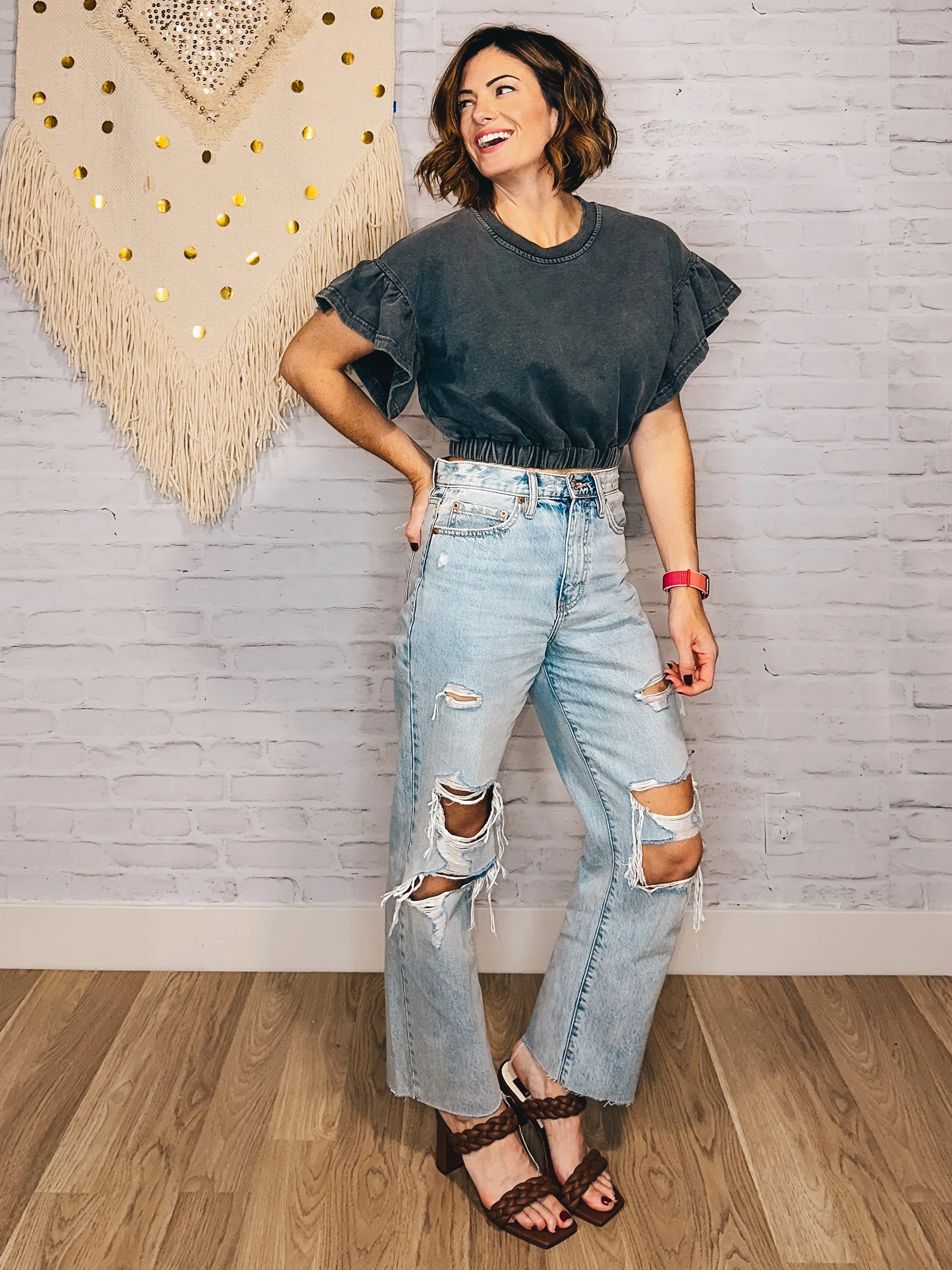 Cotton Ruffle Top [Charcoal]