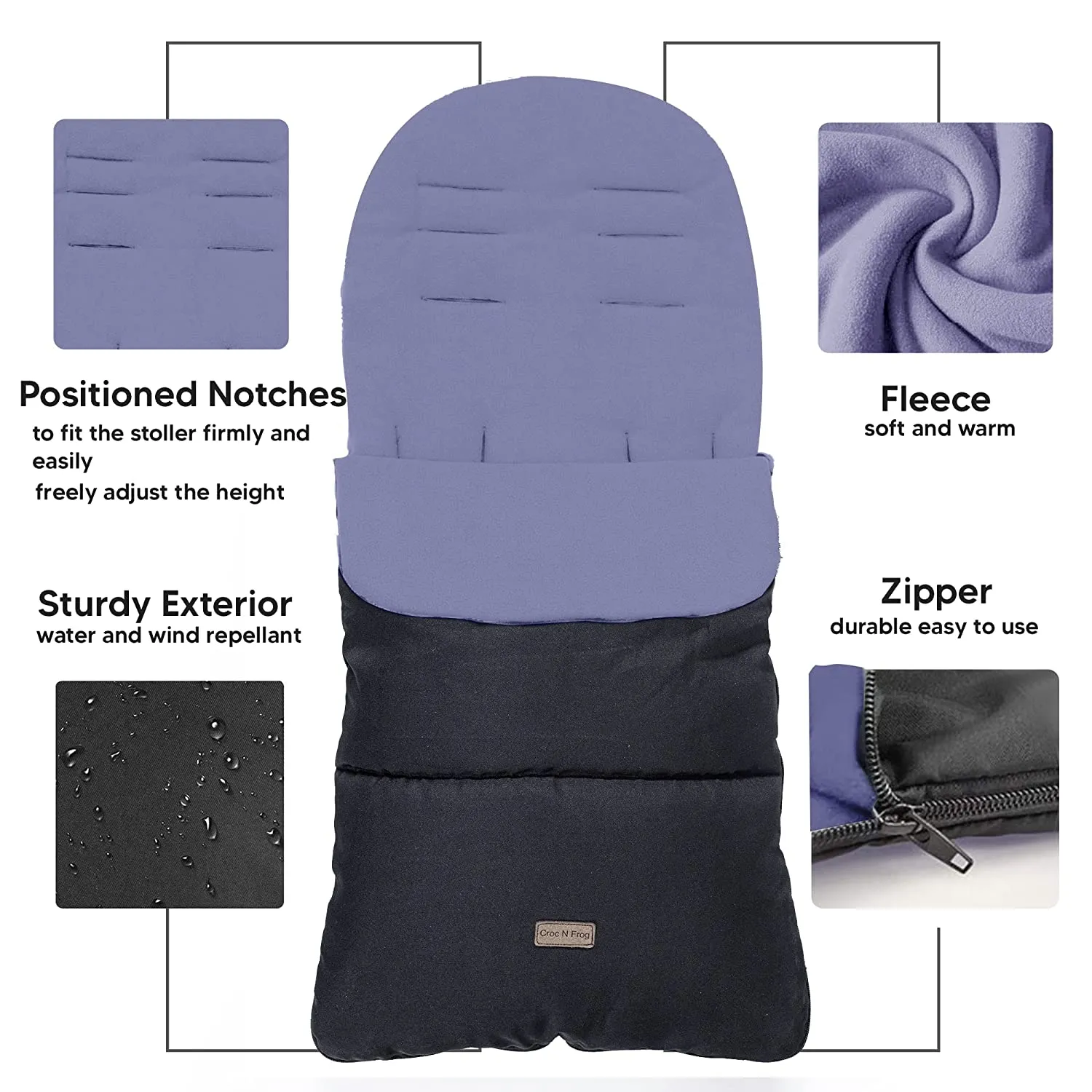 CrocnFrog Baby Stroller Bunting Blanket | Toddler Universal Footmuff Sleeping Bag with Adjustable Side Zips | Purple