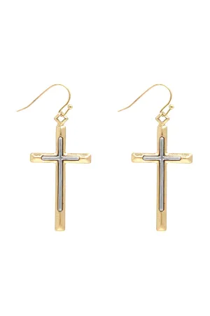 CROSS LAYERED DANGLE HOOK EARRINGS