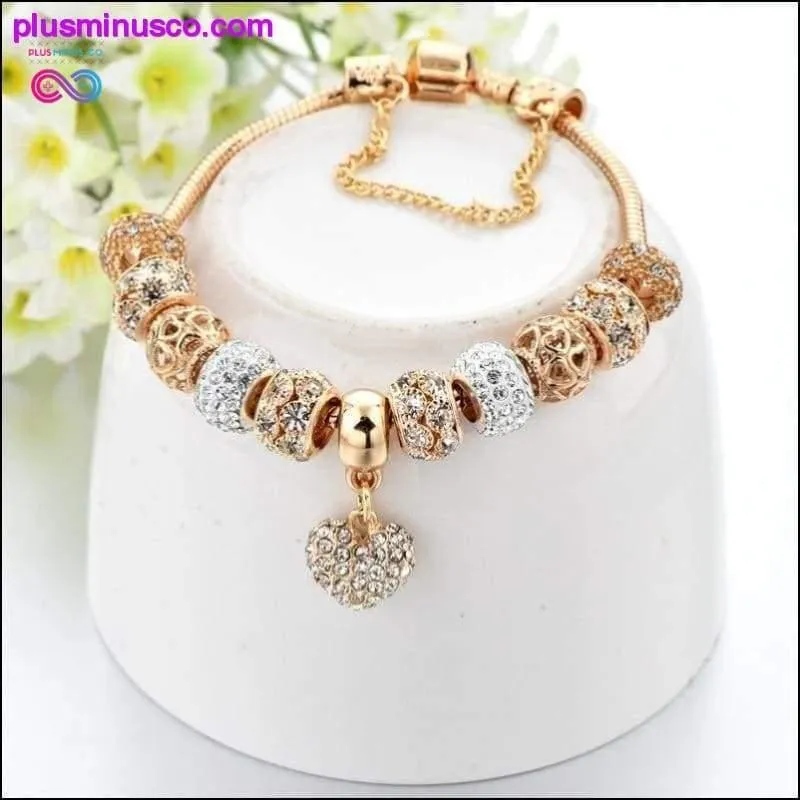 Crystal Heart Charm Bracelets&Bangles Gold Bracelets For