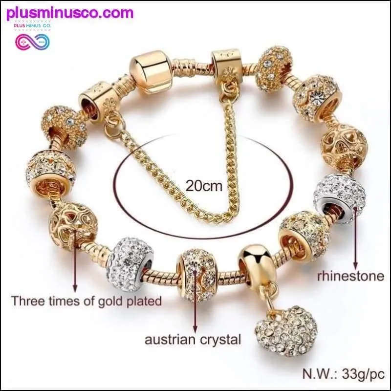 Crystal Heart Charm Bracelets&Bangles Gold Bracelets For