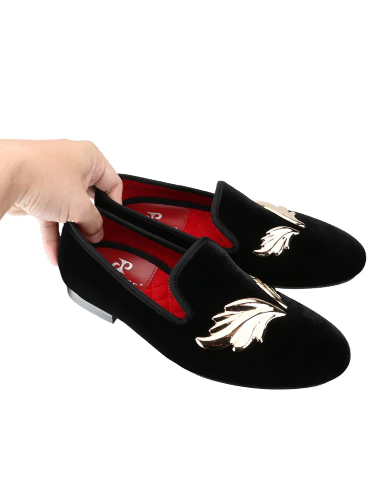 Custom-ordered wing metal buckle men's loafers, luxury and trendy big-name GZ same style fashion velvet shoes for men, trendy and versatile