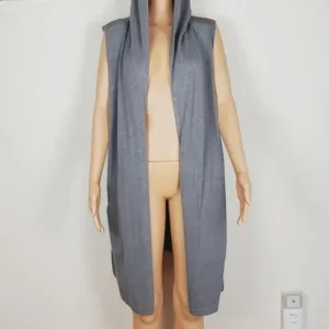 Cyrus Grey Hooded Sleeveless Cardigan Sweater