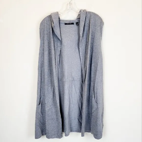 Cyrus Grey Hooded Sleeveless Cardigan Sweater