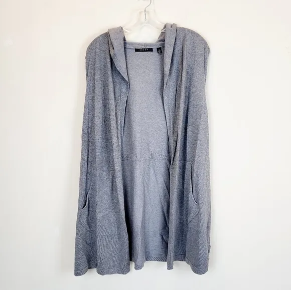 Cyrus Grey Hooded Sleeveless Cardigan Sweater
