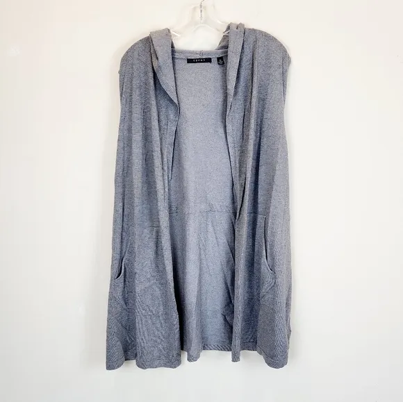Cyrus Grey Hooded Sleeveless Cardigan Sweater