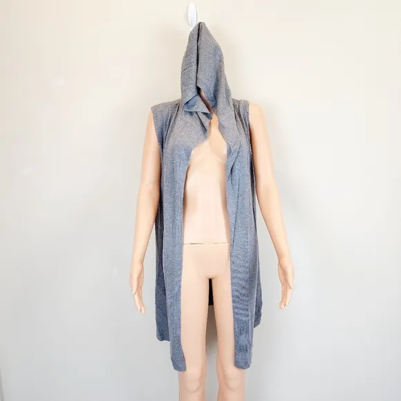 Cyrus Grey Hooded Sleeveless Cardigan Sweater