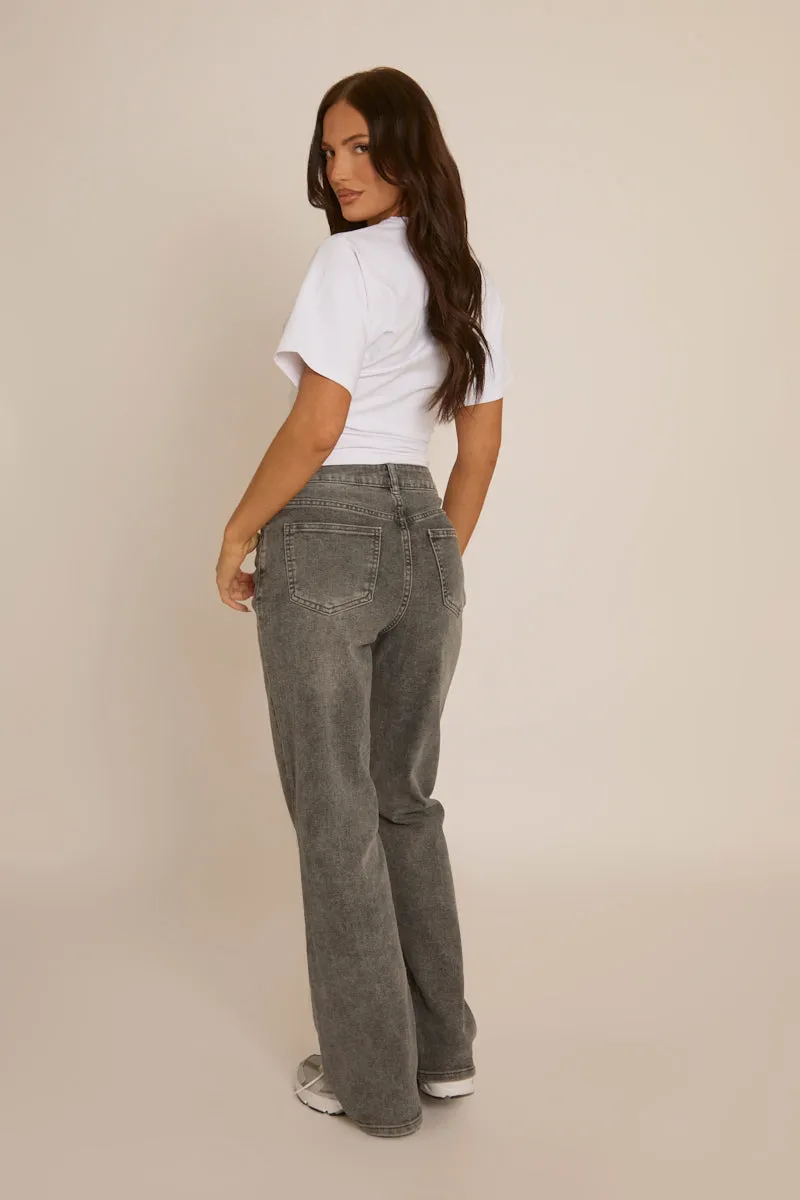 Dark Grey Stretch Straight Leg Jeans - Scarlett