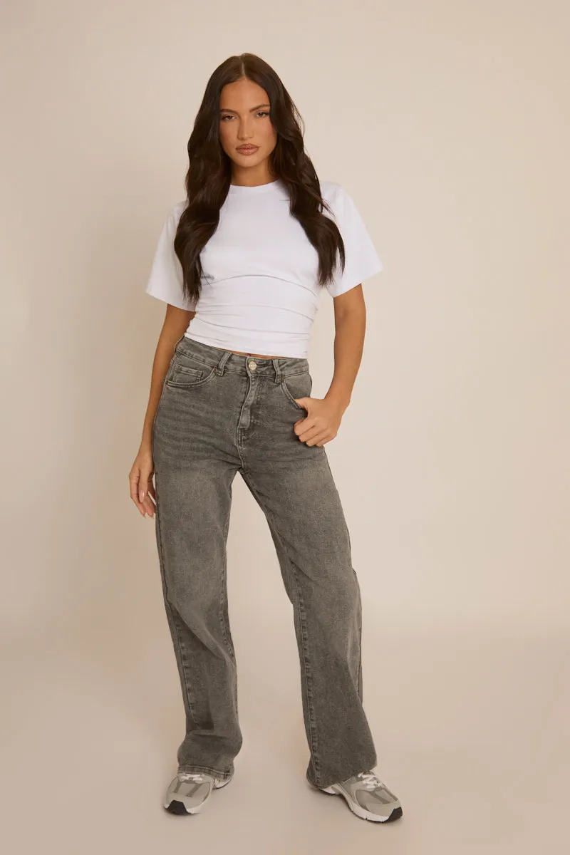 Dark Grey Stretch Straight Leg Jeans - Scarlett