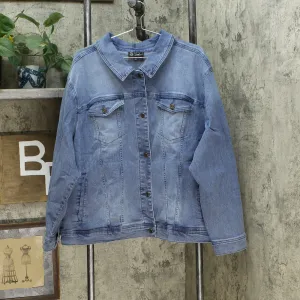DG2 by Diane Gilman Leaf Embroidered Trucker Jean Jacket Midtone Plus 3X