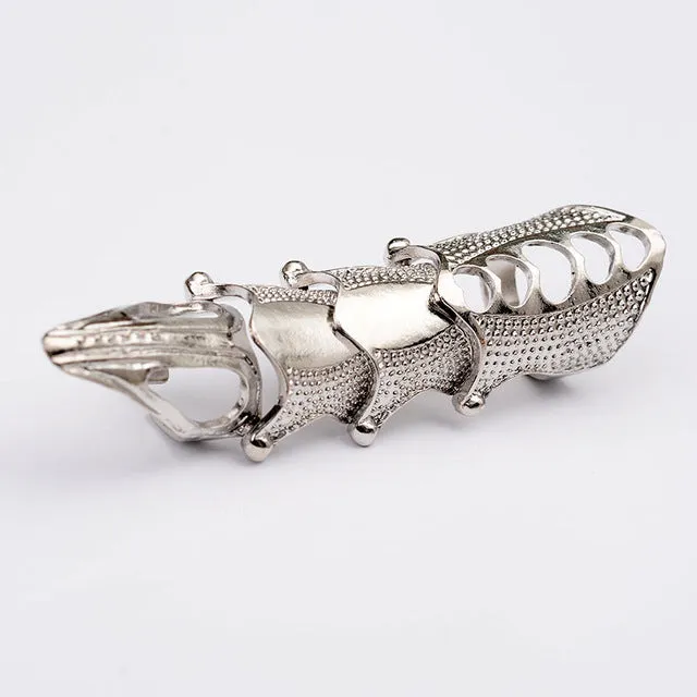 docona Punk knight Skull Double Finger Ring Knuckle Armour Full Finger Ring Gothic Punk Silvery Ghost Rings Men Brinco 2004