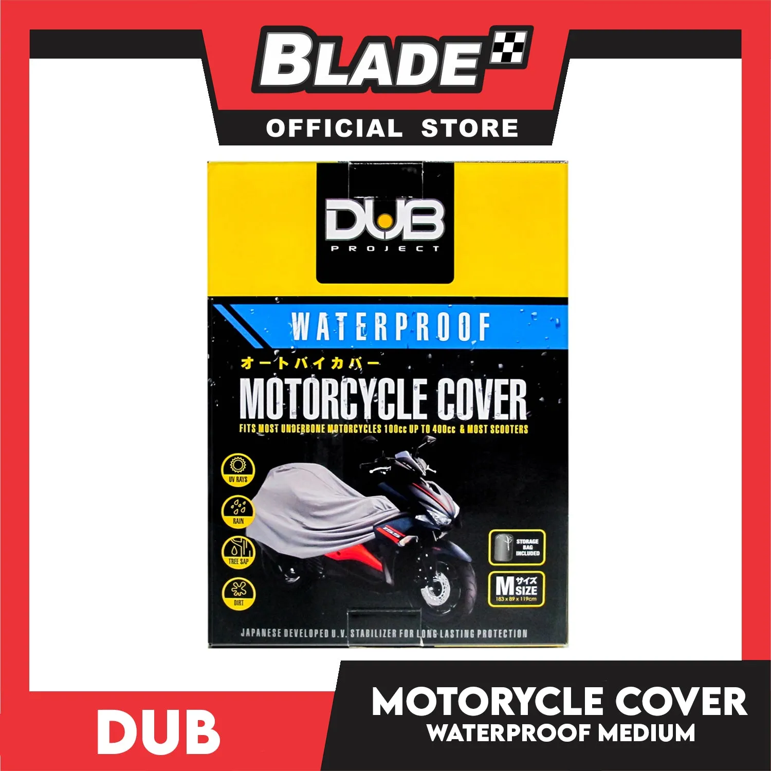 Dub Motorcycle Cover Waterproof w/ Storage Bag Fits most Underbone Motorcycles 100cc up to 400cc