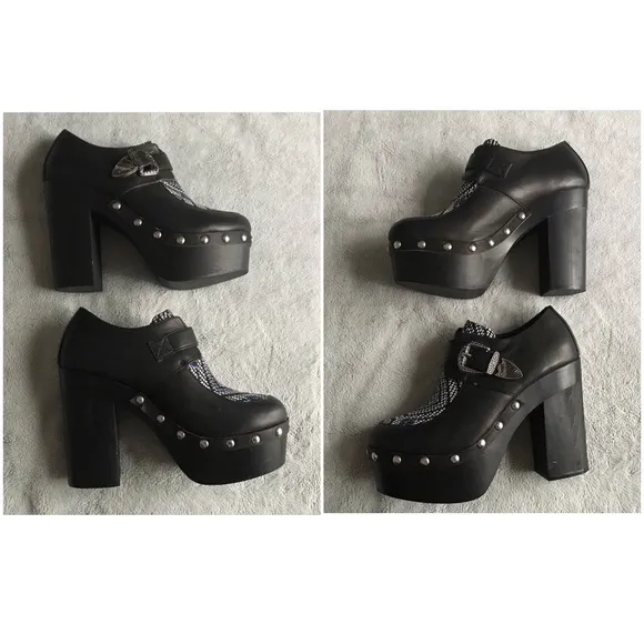 Eeight Platform Buckled Chunky Heel Studded Shoe