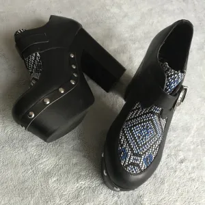 Eeight Platform Buckled Chunky Heel Studded Shoe
