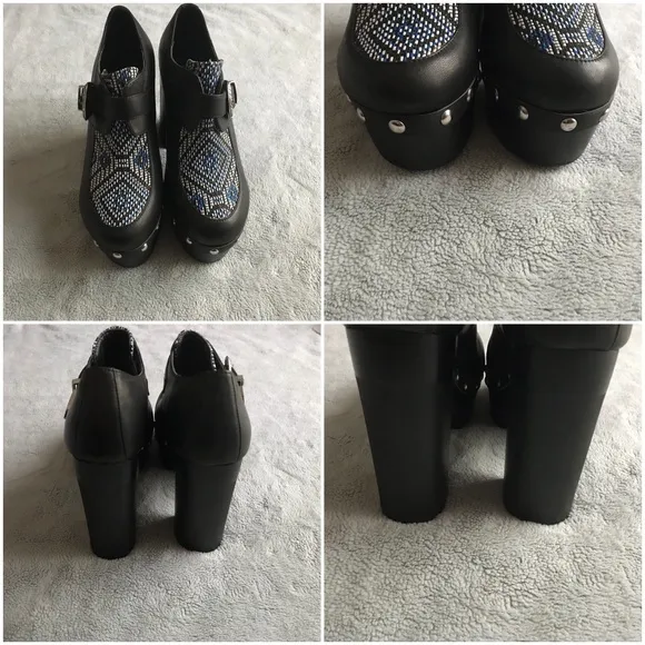 Eeight Platform Buckled Chunky Heel Studded Shoe