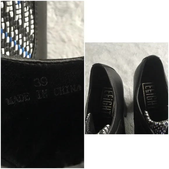 Eeight Platform Buckled Chunky Heel Studded Shoe