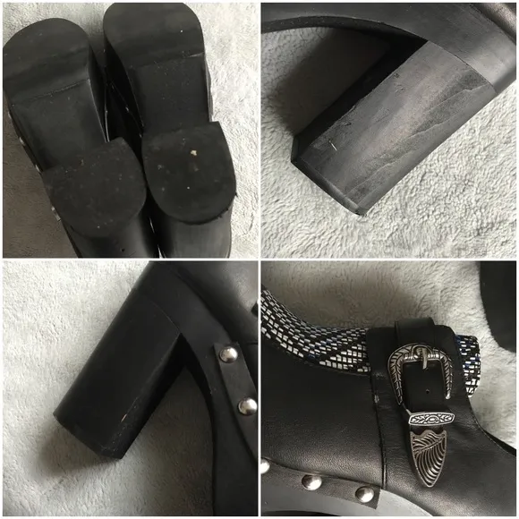 Eeight Platform Buckled Chunky Heel Studded Shoe