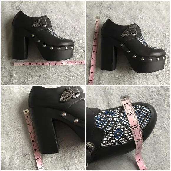 Eeight Platform Buckled Chunky Heel Studded Shoe