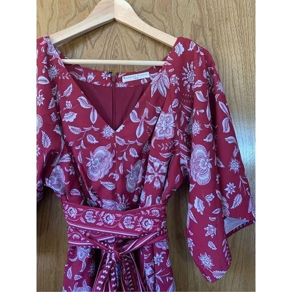 eShakti® Wayward Fancies Floral Print Crepe Maxi Dress Red Size 12-14