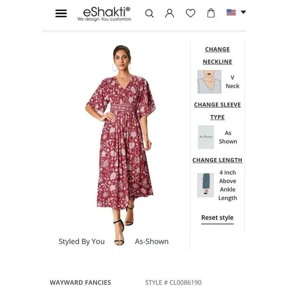 eShakti® Wayward Fancies Floral Print Crepe Maxi Dress Red Size 12-14