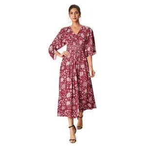 eShakti® Wayward Fancies Floral Print Crepe Maxi Dress Red Size 12-14