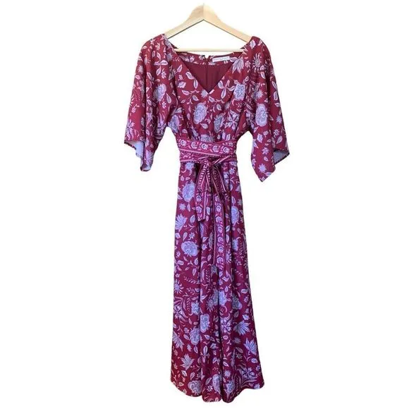 eShakti® Wayward Fancies Floral Print Crepe Maxi Dress Red Size 12-14