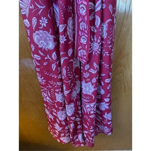 eShakti® Wayward Fancies Floral Print Crepe Maxi Dress Red Size 12-14