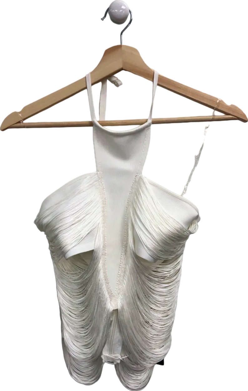 Fashion Nova White Fraza Fringe Halter Top UK S
