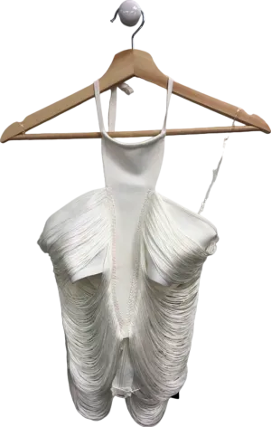 Fashion Nova White Fraza Fringe Halter Top UK S