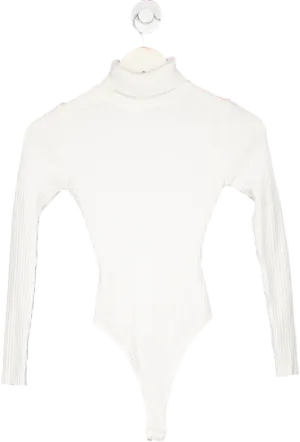 Fashion Nova White Ribbed Turtleneck Bodysuit UK XS