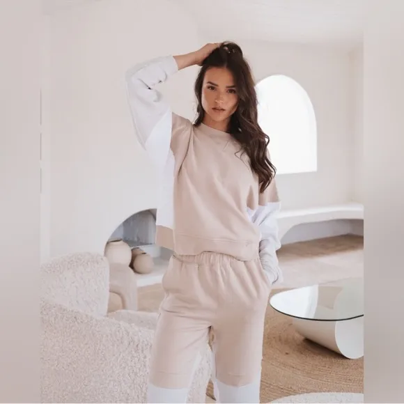 FEAT x Helen Owen Tri-Color Color-block Oversized Crewneck, XS, NWT