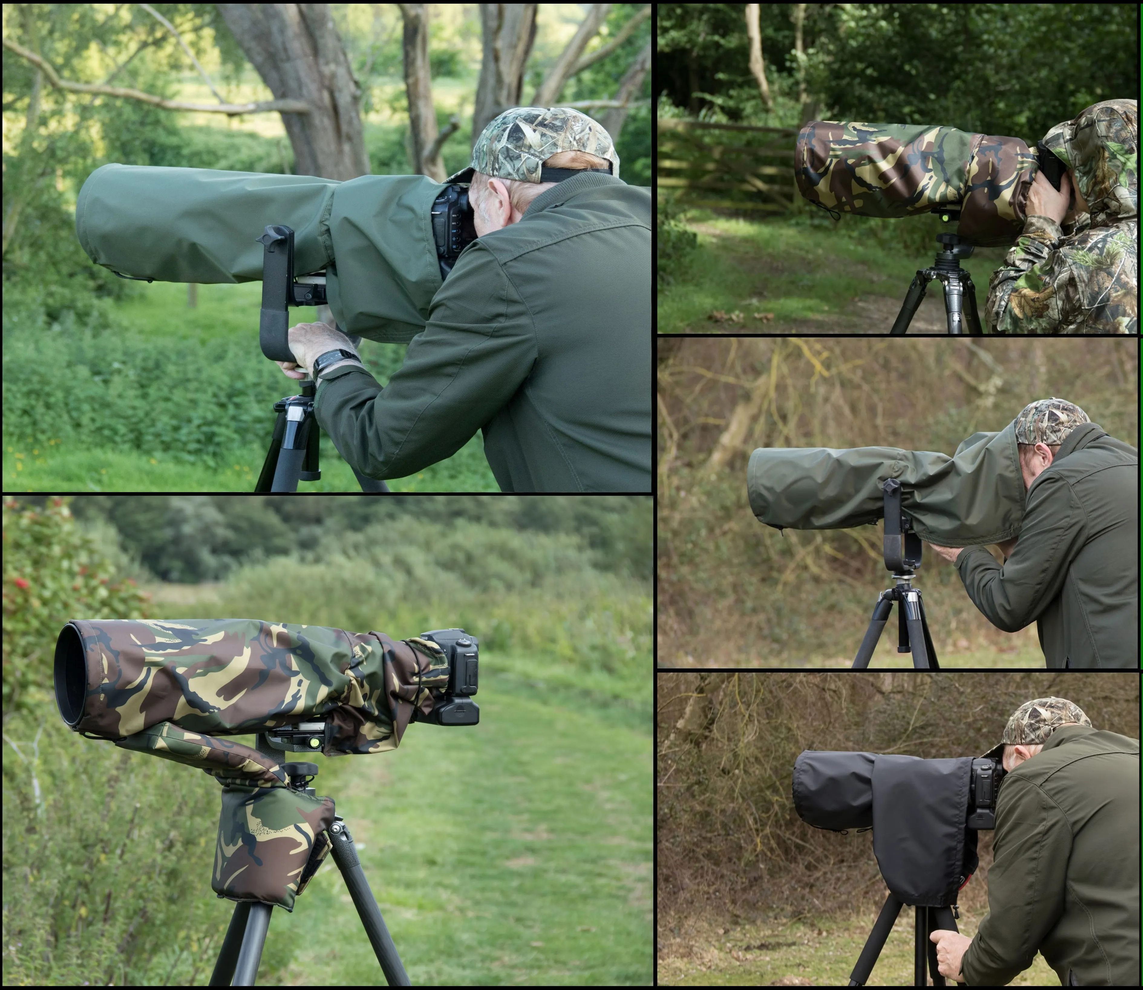 For TAMRON lens range Waterproof Camera Lens Rain Cover, CAP and Pouch SETS in DPM Camo, Olive green, Black colours