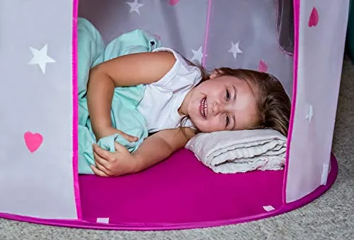 Foxprint Princess Castle Play Tent With Glow In The Dark Stars, Conveniently Folds In To A Carrying Case, Your Kids Will Enjoy This Foldable Pop Up Pink Play Tent/House Toy For Indoor and Outdoor Use