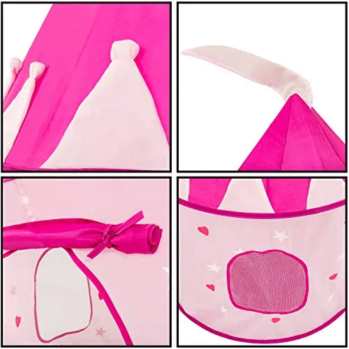 Foxprint Princess Castle Play Tent With Glow In The Dark Stars, Conveniently Folds In To A Carrying Case, Your Kids Will Enjoy This Foldable Pop Up Pink Play Tent/House Toy For Indoor and Outdoor Use