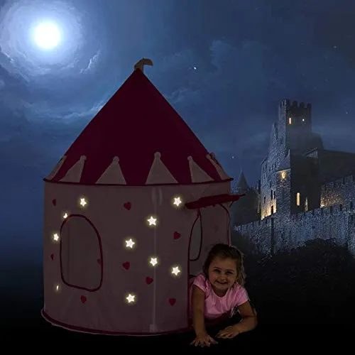 Foxprint Princess Castle Play Tent With Glow In The Dark Stars, Conveniently Folds In To A Carrying Case, Your Kids Will Enjoy This Foldable Pop Up Pink Play Tent/House Toy For Indoor and Outdoor Use