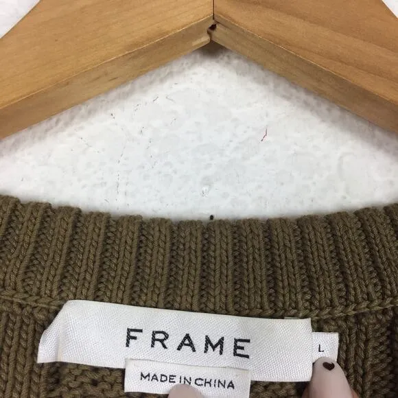 Frame Olive Green Cable Knit Chunky Knit Cropped Fisherman Sweater Large