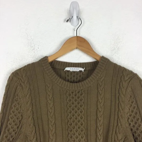 Frame Olive Green Cable Knit Chunky Knit Cropped Fisherman Sweater Large