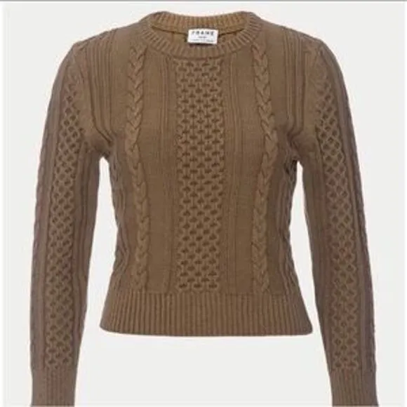 Frame Olive Green Cable Knit Chunky Knit Cropped Fisherman Sweater Large