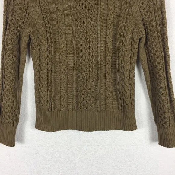 Frame Olive Green Cable Knit Chunky Knit Cropped Fisherman Sweater Large