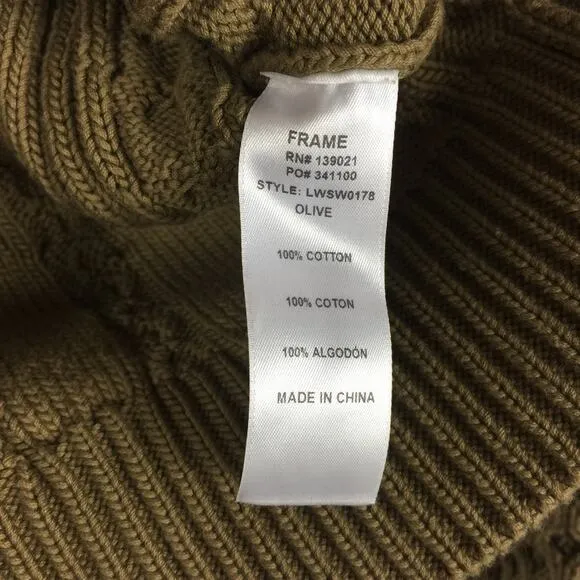 Frame Olive Green Cable Knit Chunky Knit Cropped Fisherman Sweater Large