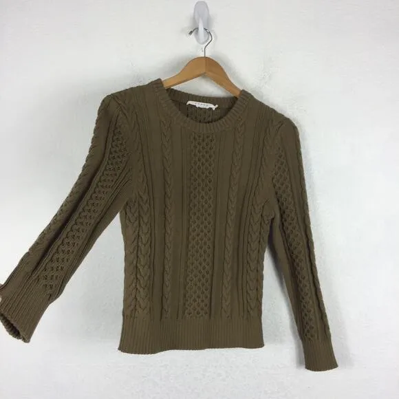 Frame Olive Green Cable Knit Chunky Knit Cropped Fisherman Sweater Large
