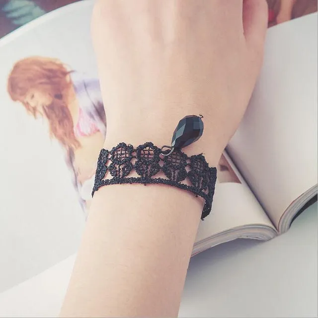 Free shipping wholessale Vintage imitation pearl sun black lace cute bracelets & bangles handmade accessories jewelry bracelets