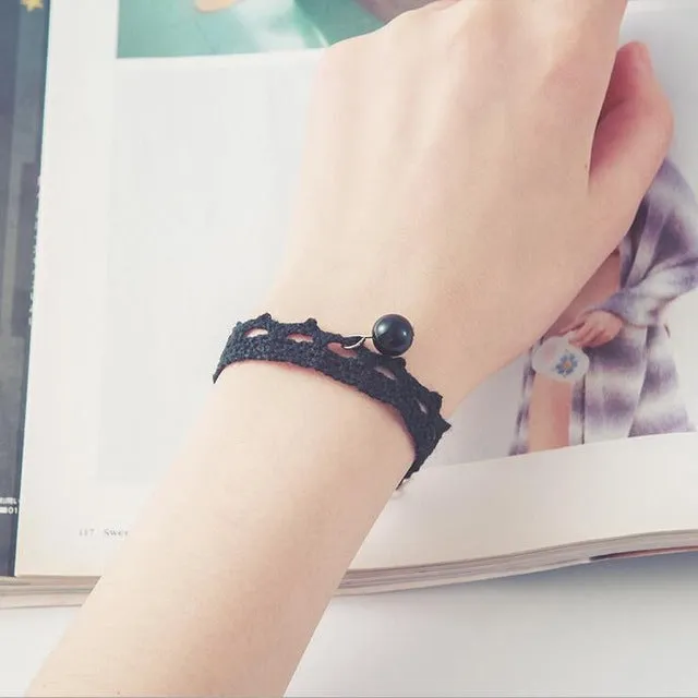 Free shipping wholessale Vintage imitation pearl sun black lace cute bracelets & bangles handmade accessories jewelry bracelets