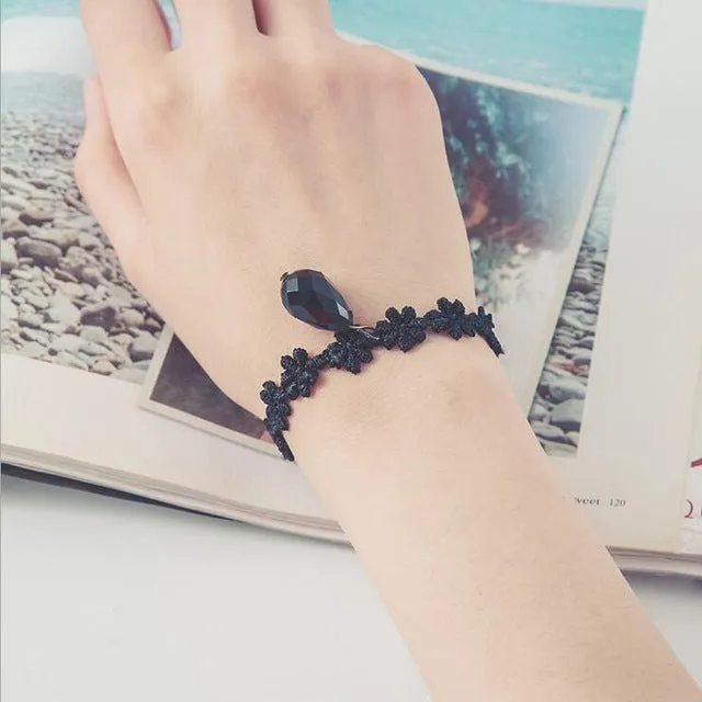 Free shipping wholessale Vintage imitation pearl sun black lace cute bracelets & bangles handmade accessories jewelry bracelets