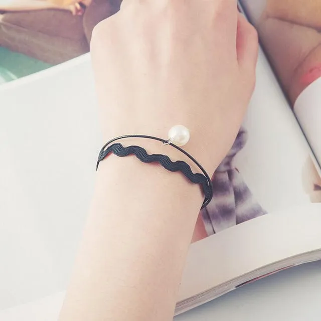 Free shipping wholessale Vintage imitation pearl sun black lace cute bracelets & bangles handmade accessories jewelry bracelets