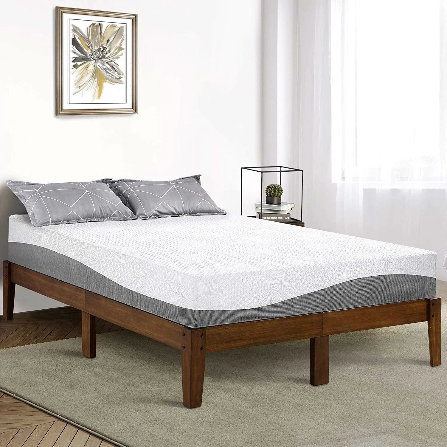 Full size Solid Wood Platform Bed Frame in Brown Natural Finish