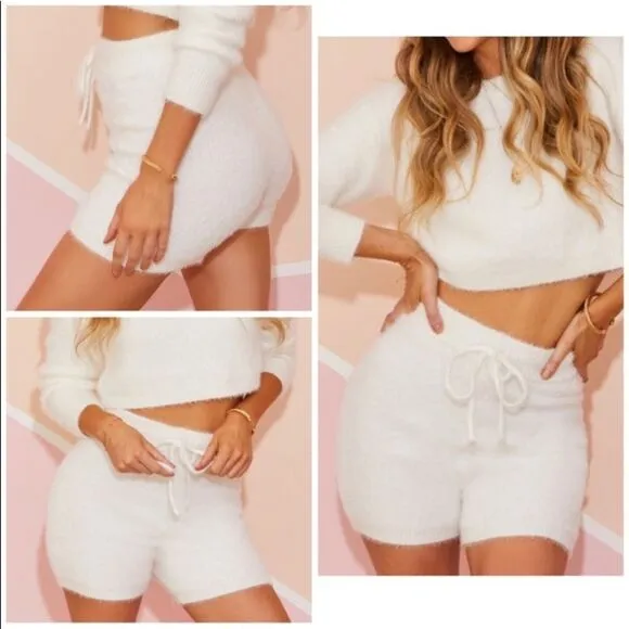 Fuzzy White Drawstring Comfy Shorts