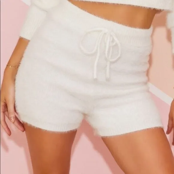 Fuzzy White Drawstring Comfy Shorts