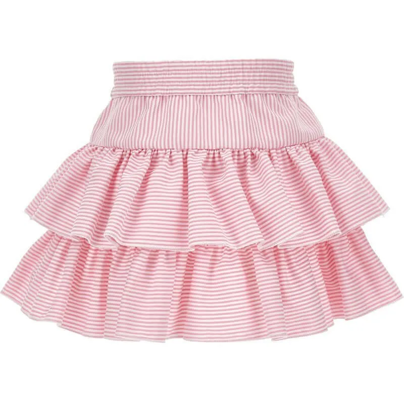Girls Pink Striped Ruffle Skirt