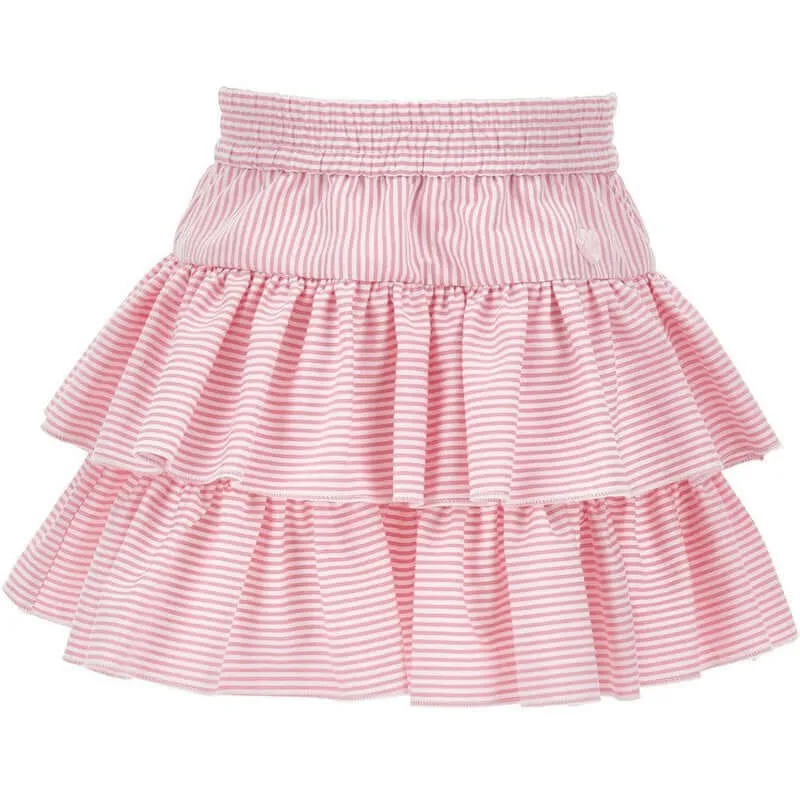 Girls Pink Striped Ruffle Skirt